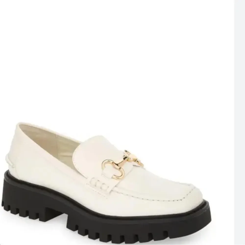 Open Edit Chunky Platform Loafers Cream Gold Bit Size 8 NWT